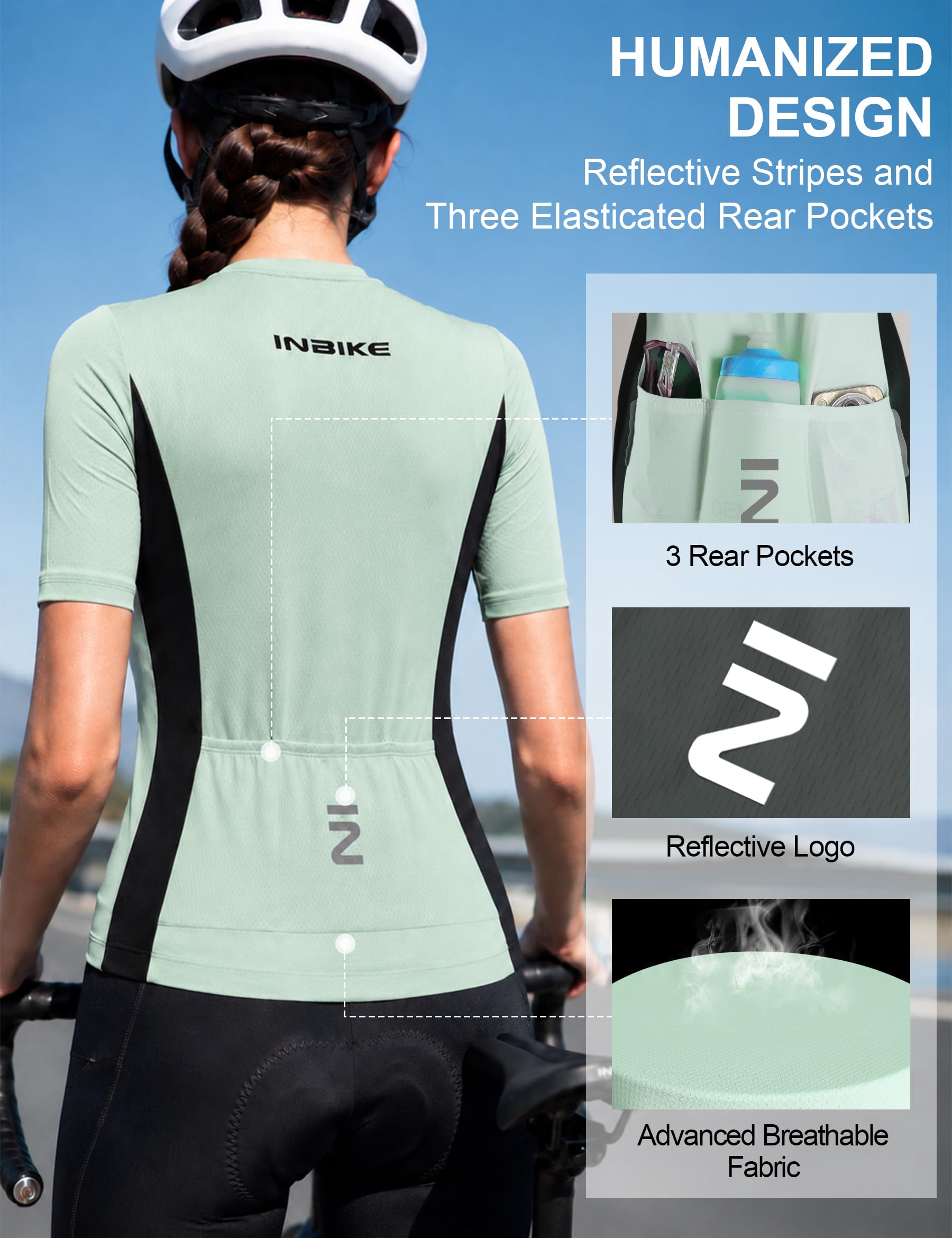 INBIKE Frradanzug Set Damen Sommer Bib Shorts Gepolstert + Radtrikot | mit 3 Taschen Kurzarm UV-protected Atmungsaktiv Schnelltrocknen Weich Elastisch DM