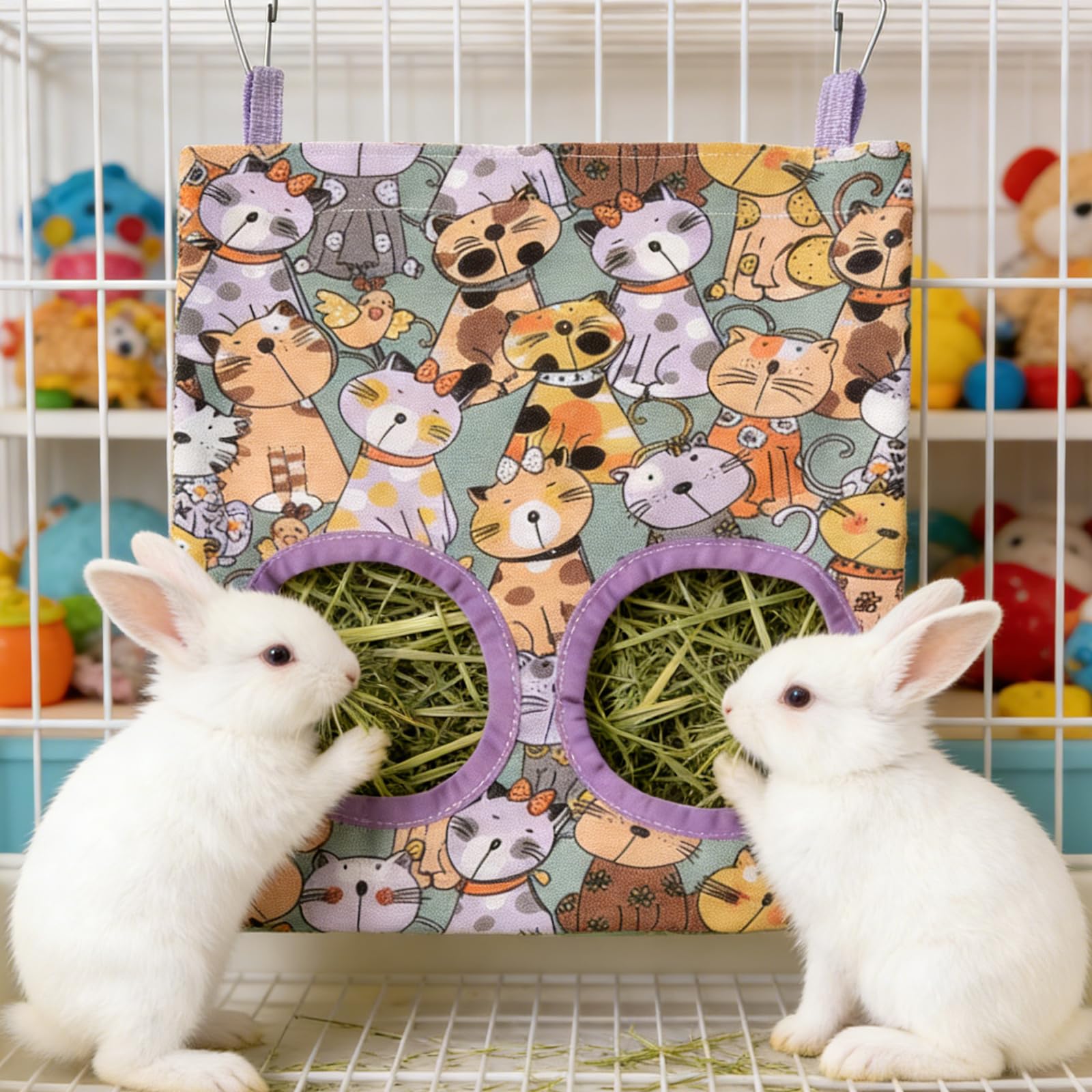 2 Pcs Sac à Foin pour Lapin,Distributeur de Foin,Sac de Foin Automatique,pour Cochon d'Inde,Chinchilla,Lapin,Hamster et Autres Petits Animaux