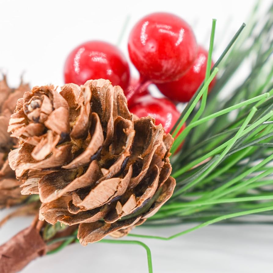 クリスマス ミニ人工松ぼっくり レッドベリー 人工松ピック 飾り 造花 Amazon | Bacucine クリスマス 人工松ピック 12個セット