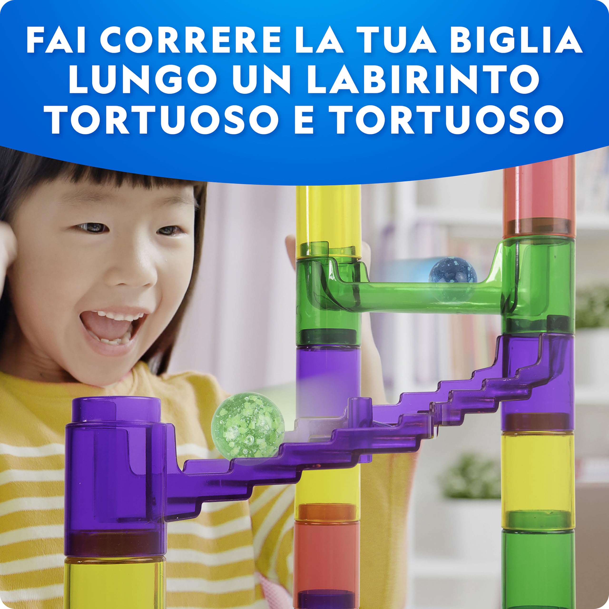 NATIONAL GEOGRAPHIC Percorso di Biglie Fluorescenti – Kit di Costruzione con 15 Biglie in Vetro che si Illuminano al Buio e Sacca, Gioco STEM per Bambini e Bambine
