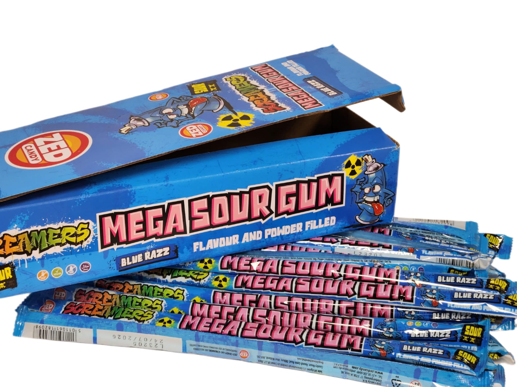 Zed Candy Screamers - Frutti Flavour Powder Filled Mega Sour Gum - Fun Xmas Treats & Stocking Stuffer for Bubblegum Fans (Blue Jazz, Half Pack (14pc))