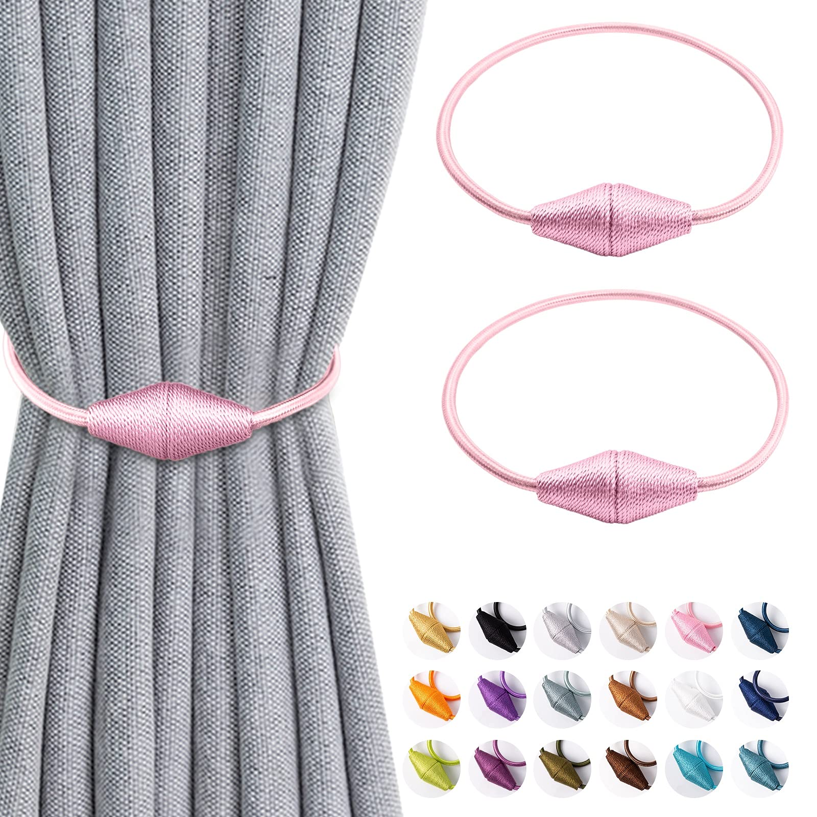 VEGCOO Alzapaños magnéticos para cortina, 1 par de soportes de cuerda de cortina en rosa, hebillas de cortina de ventana, oficina, hotel