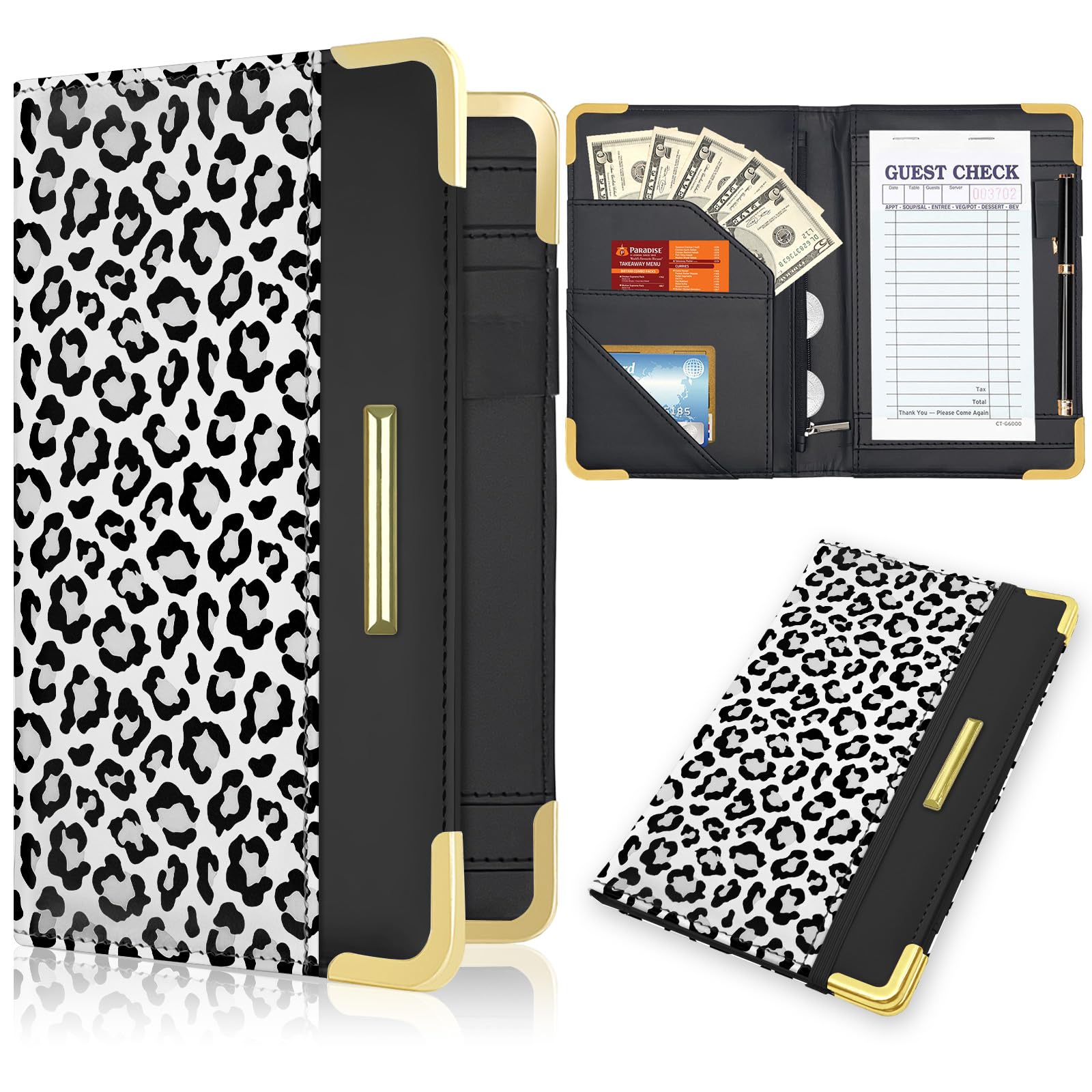 YeeCASE Server Book, Waiter Wallet in High Quality Leather, with Money Pocket and Zipper Pouch, Restaurant Waitstaff Organizer Fits Server Apron and