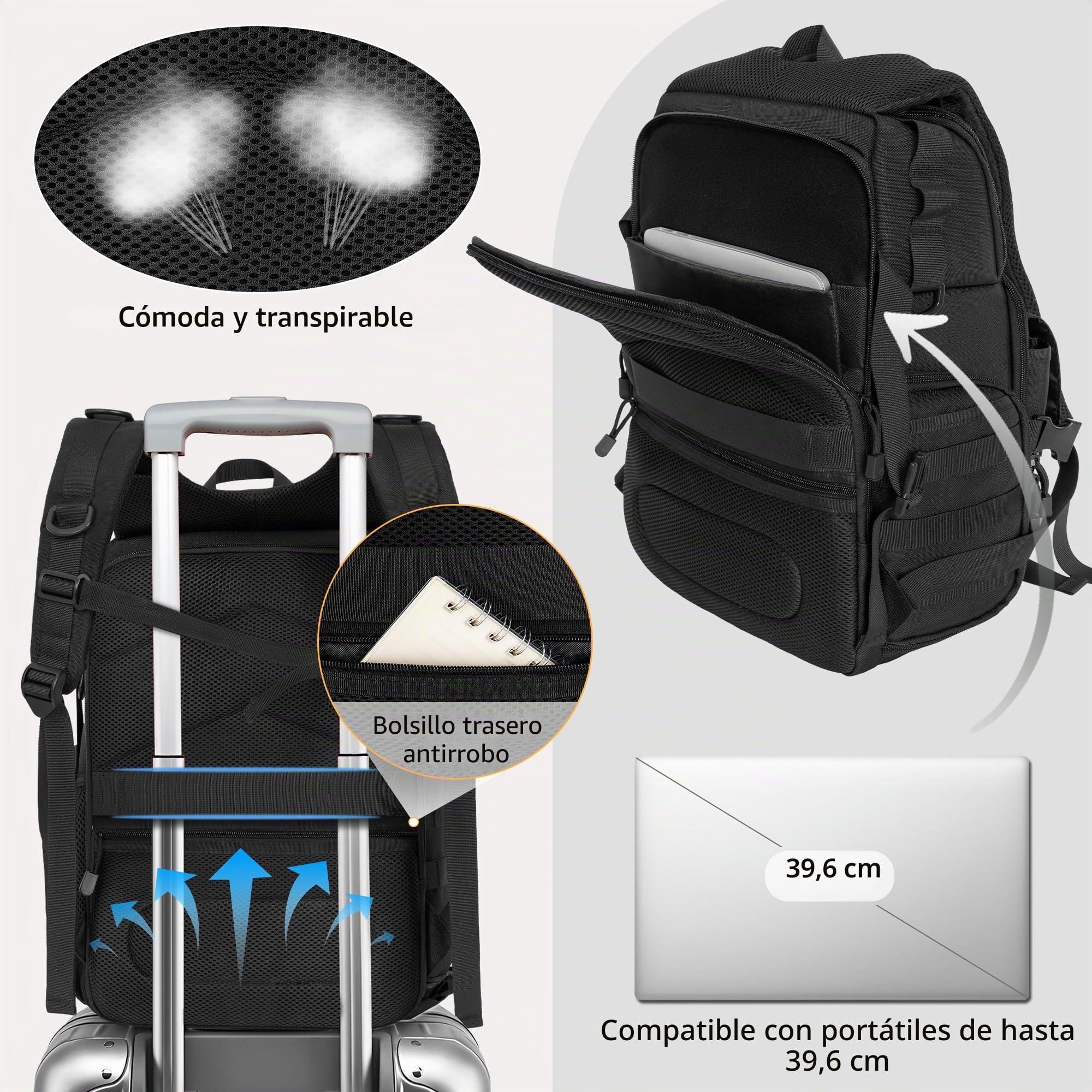 Mochila para cámara con compartimento para laptop de 15.6 pulgadas, bolsa impermeable para cámara, bolsa de fotografía DSLR/SLR duradera compatible con drones Canon, Nikon, DJI, inserto acolchado