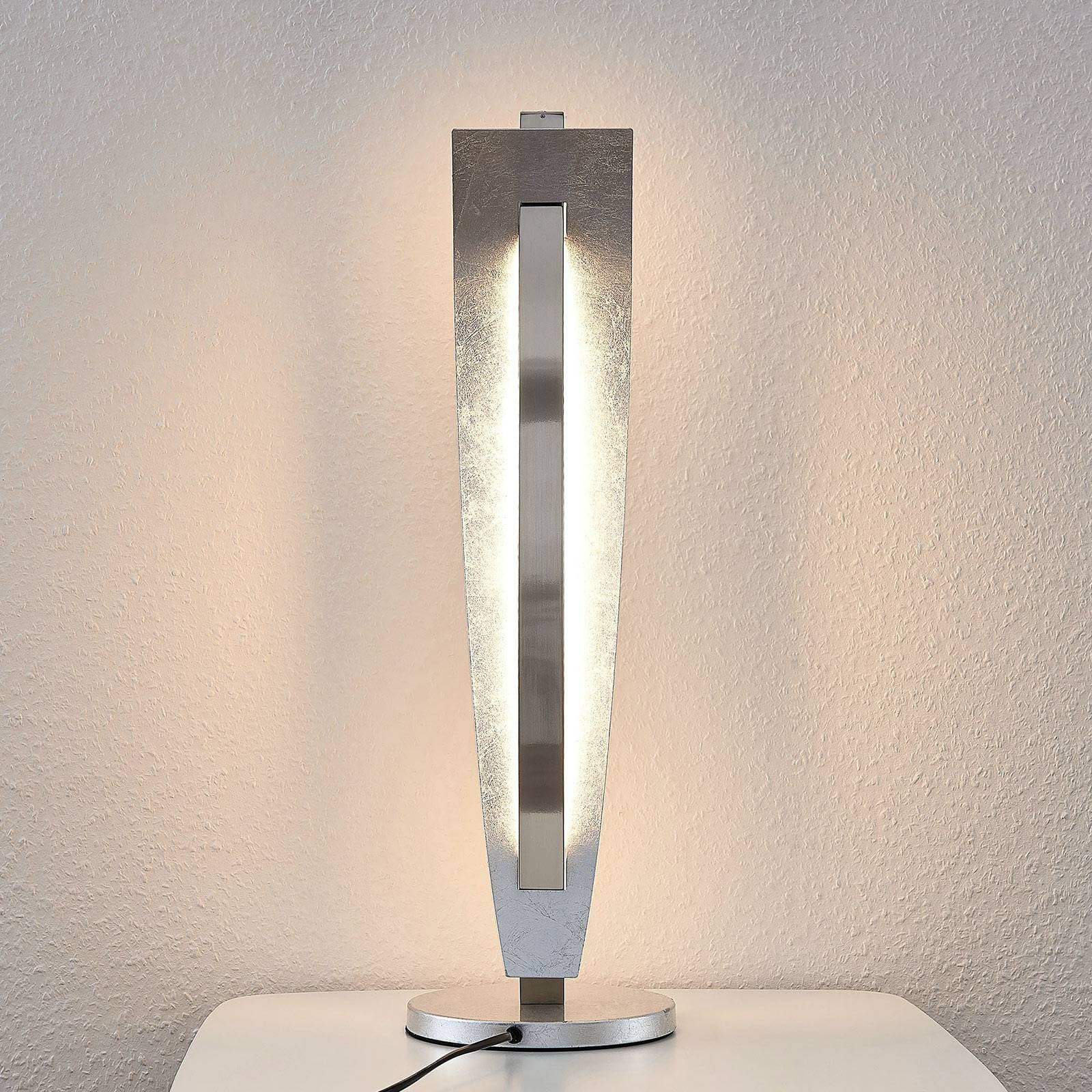 Lucande Tischlampe/Tischleuchte dimmbar, Nachttischlampe Silber 1x 10W gesamt Designerleuchte Wohnzimmer Schlafzimmer