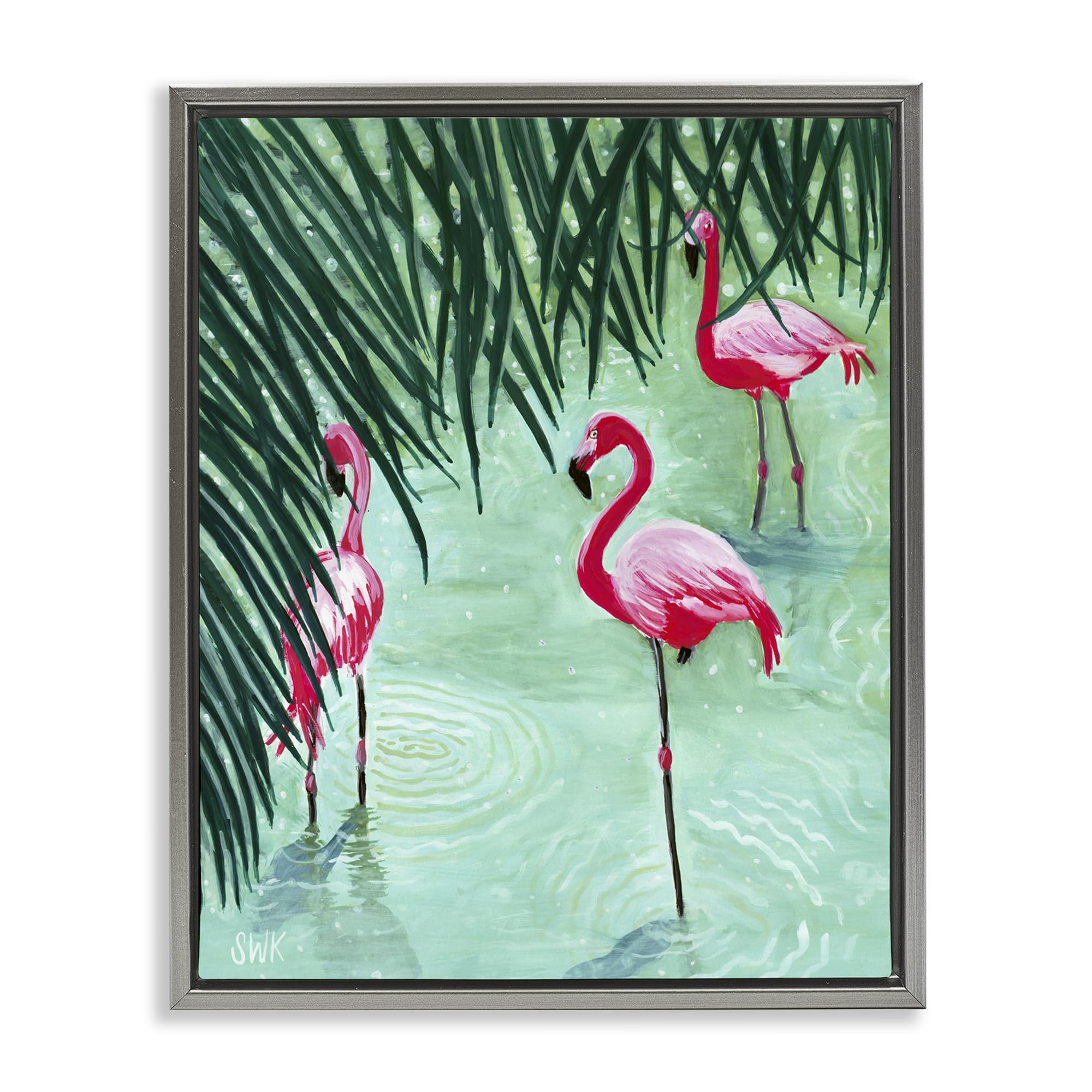 'Shallow Flamingo Pond'| Floating Frame Canvas Art