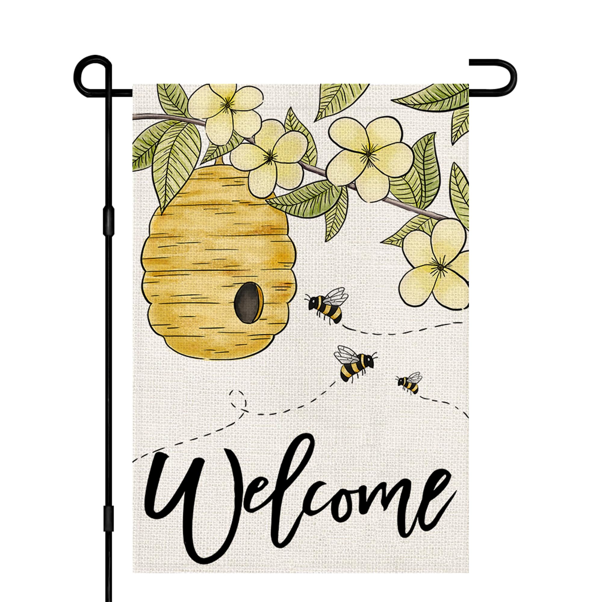 Welcome Summer Garden Flag 12x18 Vertical Double Sided, Flower Cute Bee Kind Farmhouse Holiday Outside Decorations Burlap Yard Flag DF496