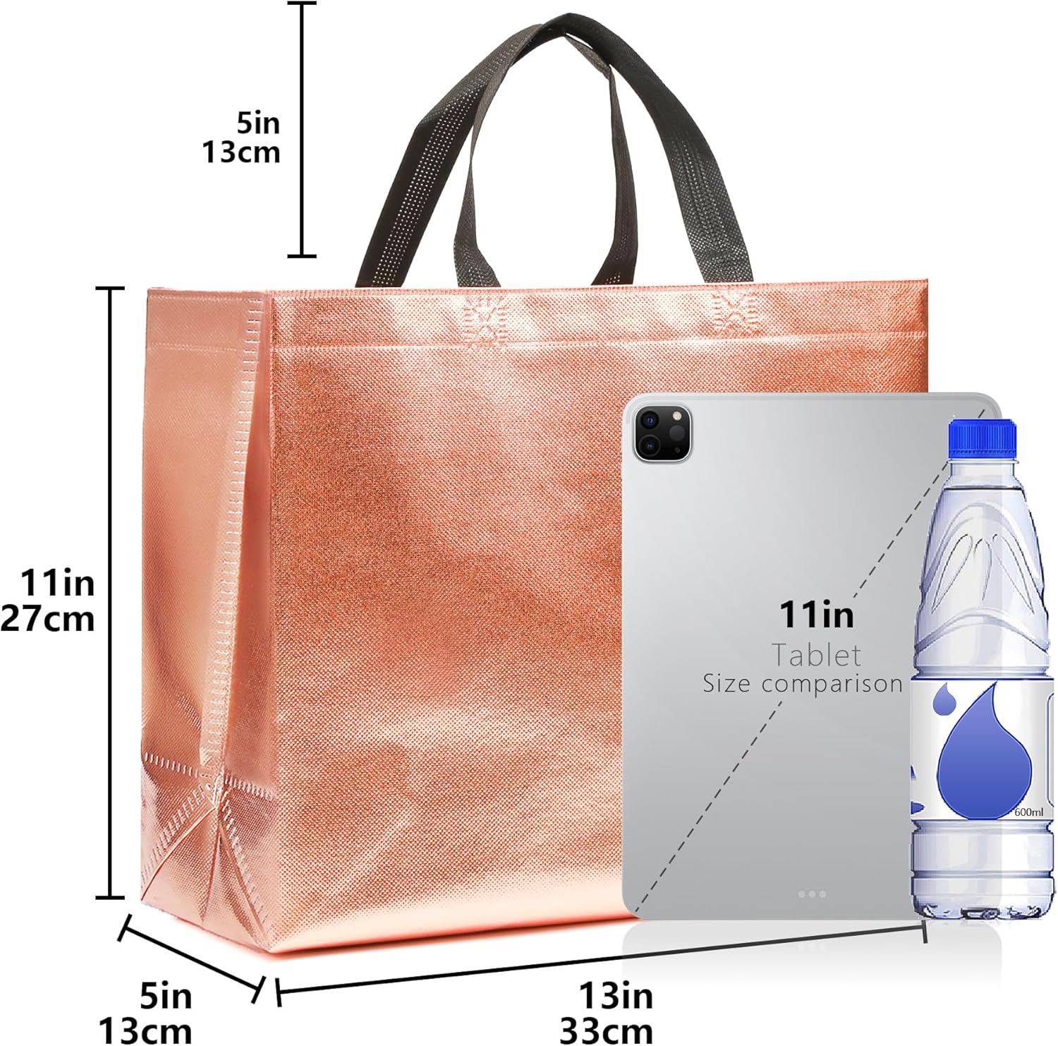 KeerxunBag 12Pcs Reusable Gift Bags(Includes Tissue Paper) Gift bag with handle Birthdays Parties Holidays Weddings Medium 13x5x11in Rose Gold Bags - Image 2