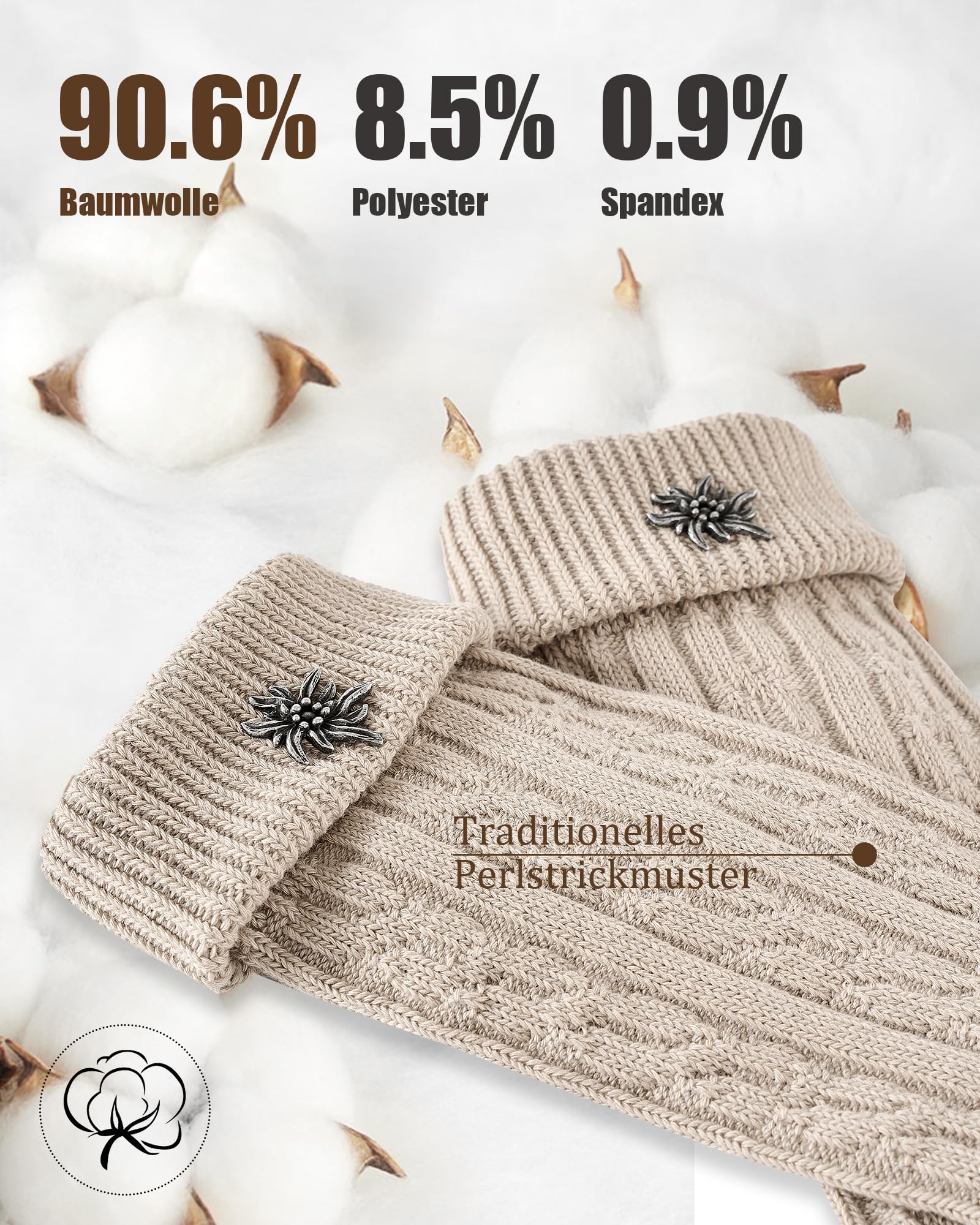 Effeet 1 Paar Kurze Trachtensocken für Herren und Damen mit Edelweiß-Pin, perfekte Trachtenstrümpfe für das Oktoberfest - 5
