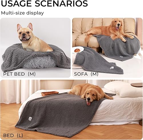 Miniatura 4 de Luciphia Manta de vellón prémium para perros y cachorros, suave manta Sherpa calmante para gatos y perros pequeños y medianos (gris, 57 x 40