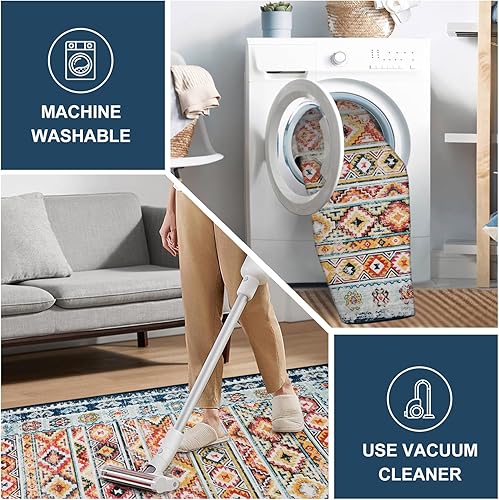 Miniatura 3 de Wonnitar Alfombra bohemia de 4 x 6 pies, lavable a máquina, alfombra grande con enrejado marroquí antideslizante para sala de estar, alfombra que no