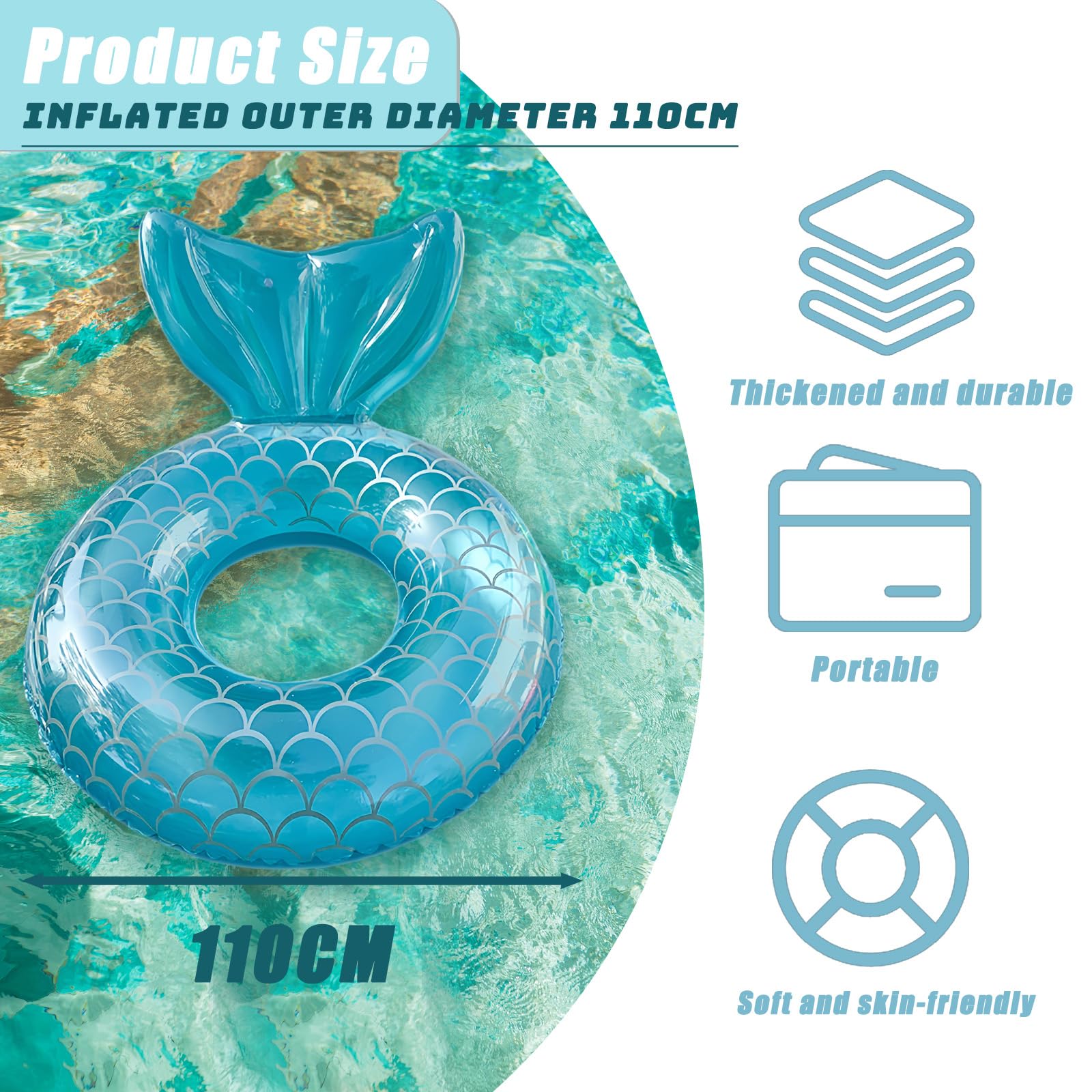 Meerjungfrau Schwimmring Erwachsene - 110cm Rosa/Blau Pool Ring Bis 90kg Tragkraft