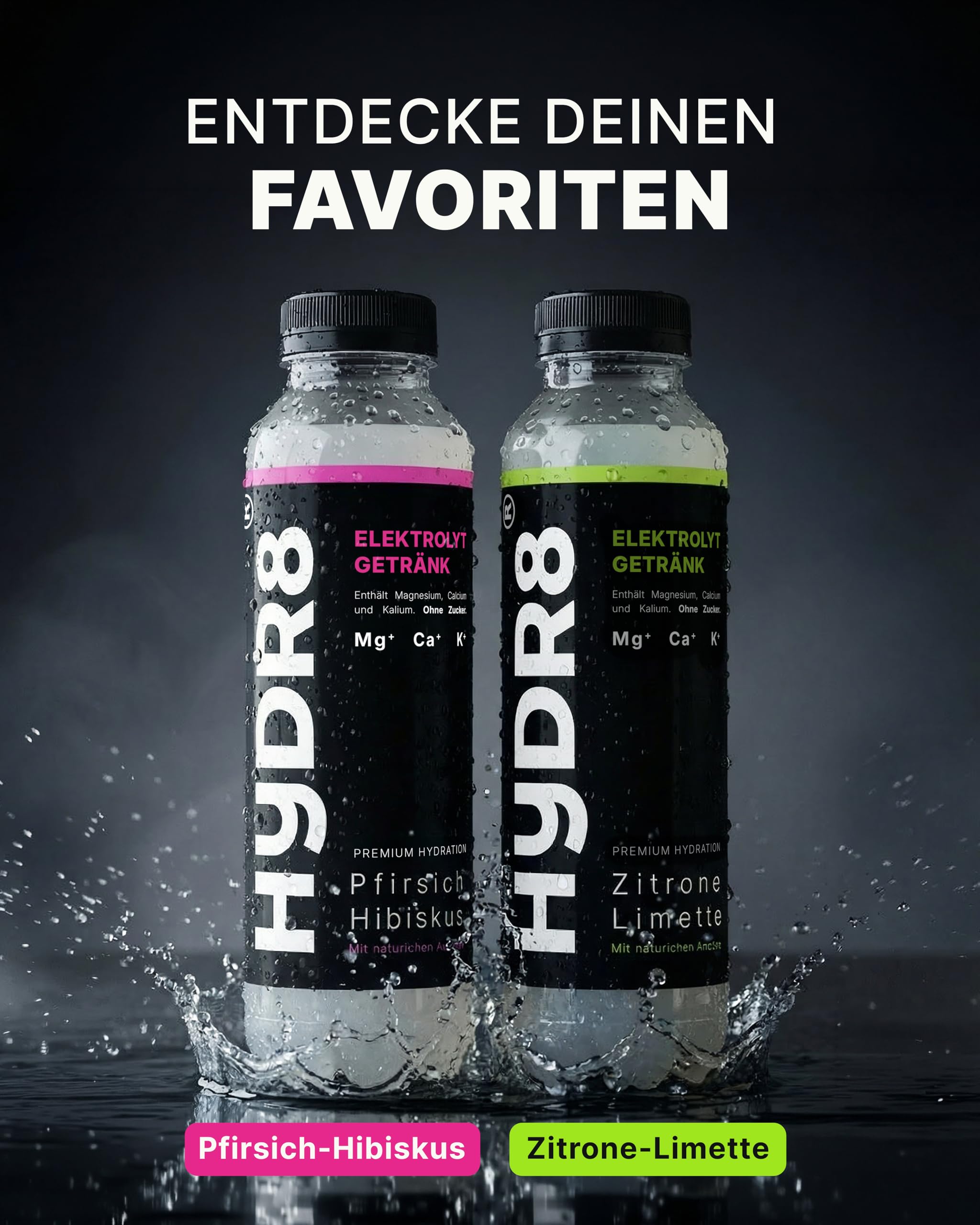 HYDR8 Elektrolytgetränk ohne Zucker mit erfrischendem Zitrone-Limette Geschmack - Elektrolyte Sport und Feiern - Elektrolyte ohne Zucker - 5 Elektrolyte inkl Magnesium (24 x 500ml inkl Pfand) | 5 Elektrolyte inkl. Magnesium | Zero Getränk | Erfrischend fü