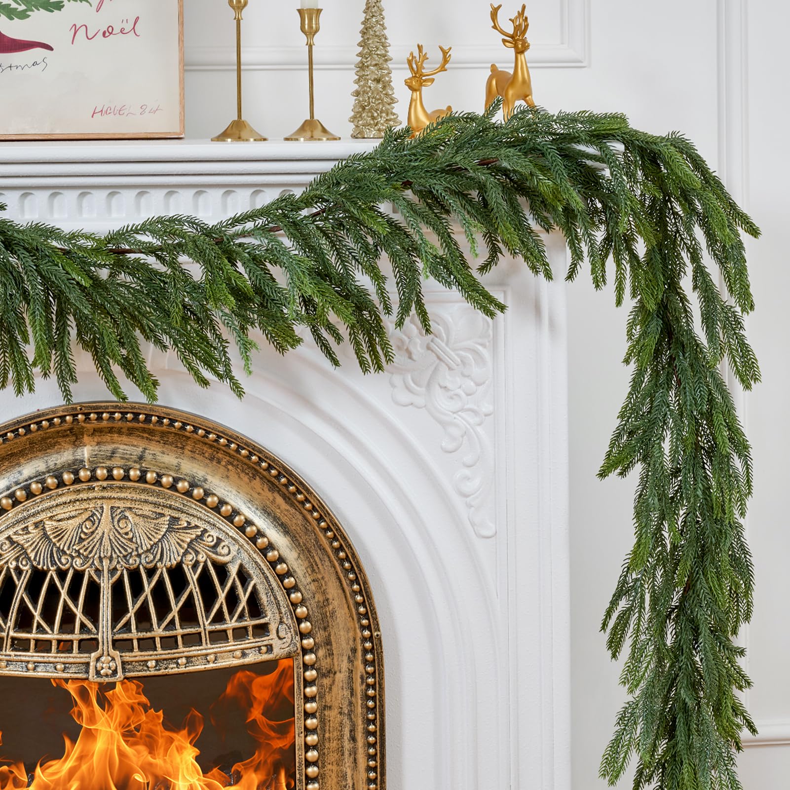 2 PCS 6 FT Christmas Norfolk Pine Garlands for Mantel | Realistic Artificial Pine Greenery Garland for Fireplace, Stair Railing, Table Centerpiece and Indoor Outdoor Holiday Decor