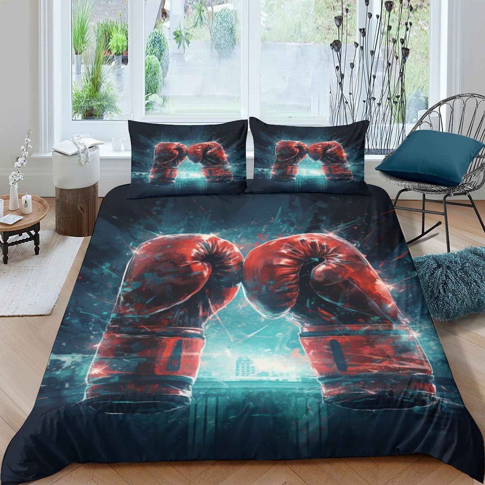 OPANZYYDE Boxing Glove 3D Printed Duvet Cover Set 3 Pcs Bedding Set,Soft,Pillowcases, Quilt Cover Easy Care Anti-Allergic And Smooth for Kid Teens Boys And Girls Man King（220x240cm）