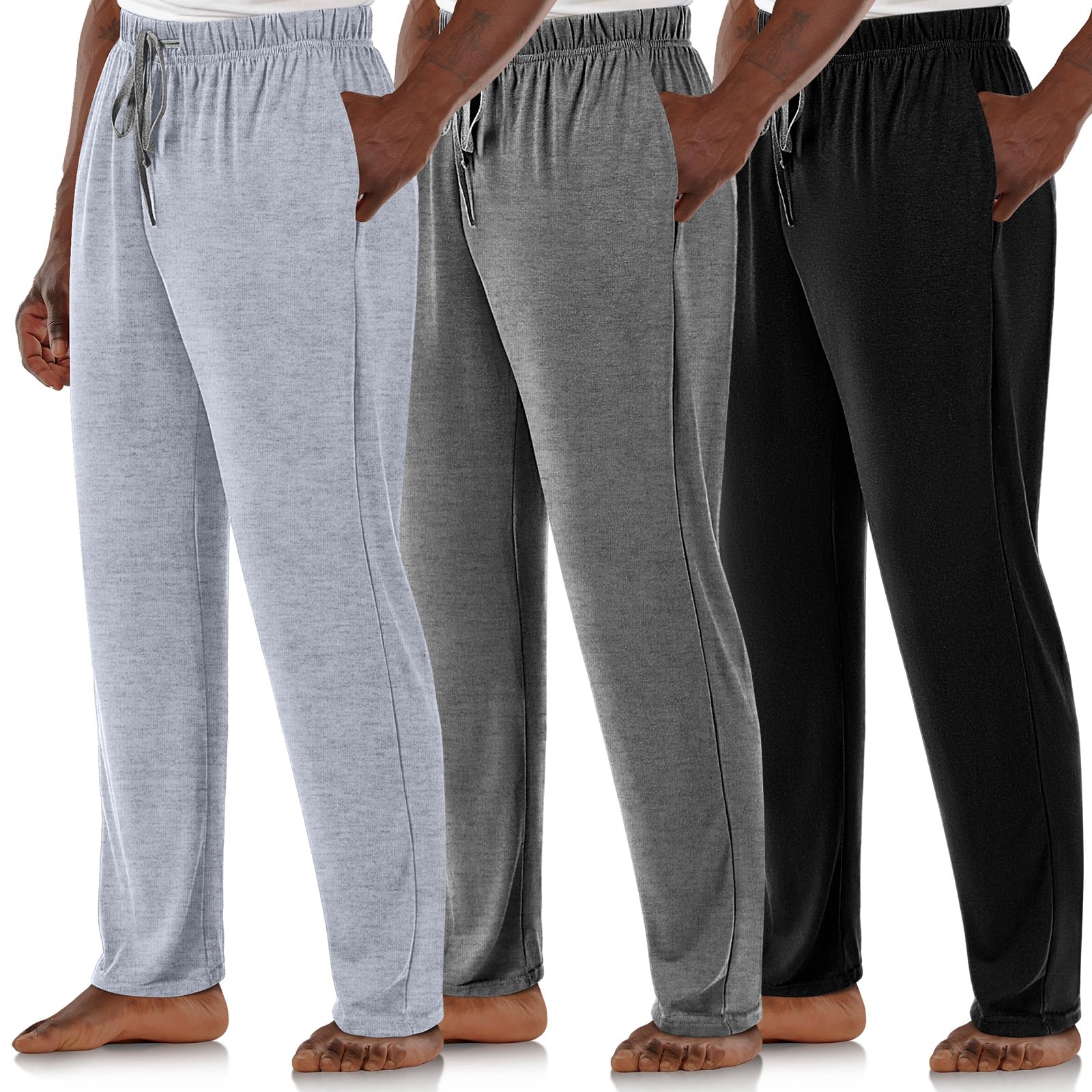 Casuallined 3 Pack Mens Cotton Sleepwear Pajamas Pants with Pockets Soft Sleep Lounge Bottoms Sleep Pj Bottoms for Men