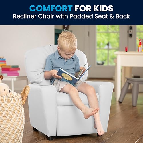 Miniatura 224 de Flash Furniture Chandler LeatherSoft - Silla reclinable para niños con portavasos y reclinable de seguridad, silla reclinable contemporánea para