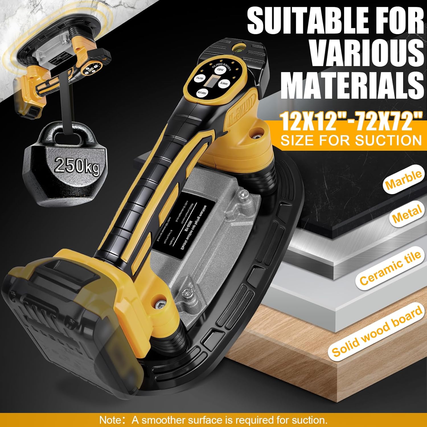 Tile Vibration Tool 250mm Suction Cup Max 551lbs/250kg, Handheld Tile Installation Leveling Machine for Dewalt 20V Battery, Tiling Vibrator for Tiling Leveling Laying 25000r/Min 9 Speeds Adjustable