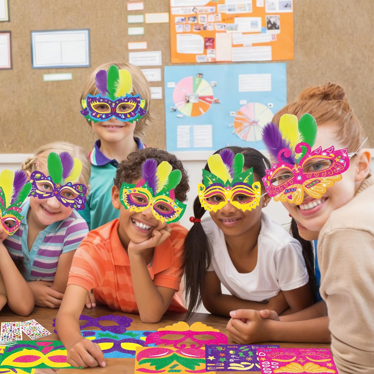 Fancy Land Mardi Gras Mask Craft Kits for Kids DIY Glitter Carnival Party Paper Masks for Masquerade Accessories Classroom Birthday Activities 24 Pack - Image 7