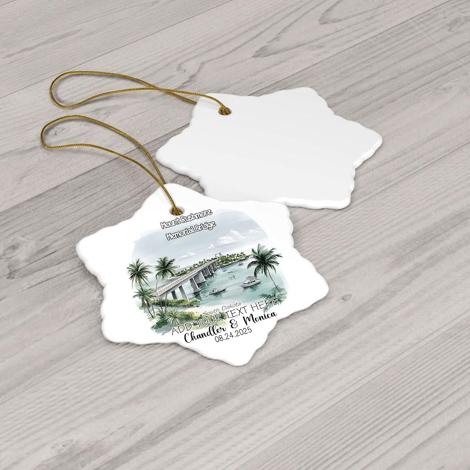 Ceramic Snowflake Ornament – Mount Rushmore Memorial Bridge-Keystone-South Dakota Famous Bridge Collection – Personalized Christmas Decoration, Custom Travel Souvenir Gift for Family lxoz2w image 3