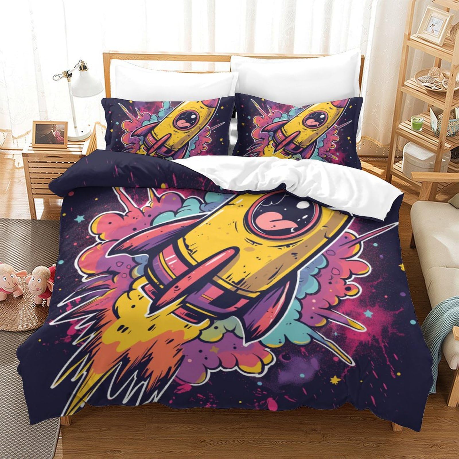 Housse de couette dessin animé fusée 3D, le cadeau d'anniversaire idéal pour lit enfant King