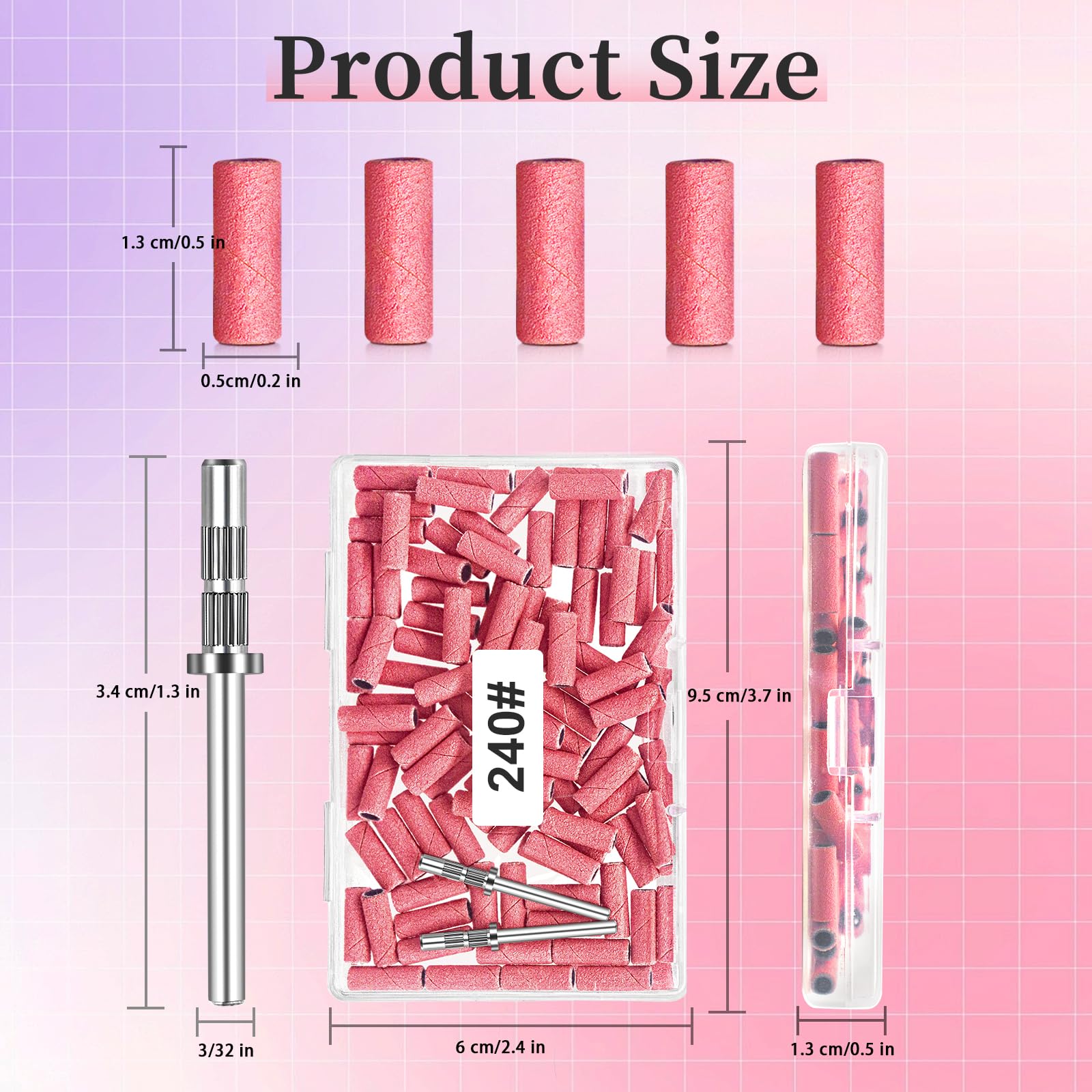 Pezzi 100 Piccole Bande Abrasive per Unghie Grana 240 - Estremamente Fine Con Punta Mandrino 3,1mm per Manicure e Pedicure