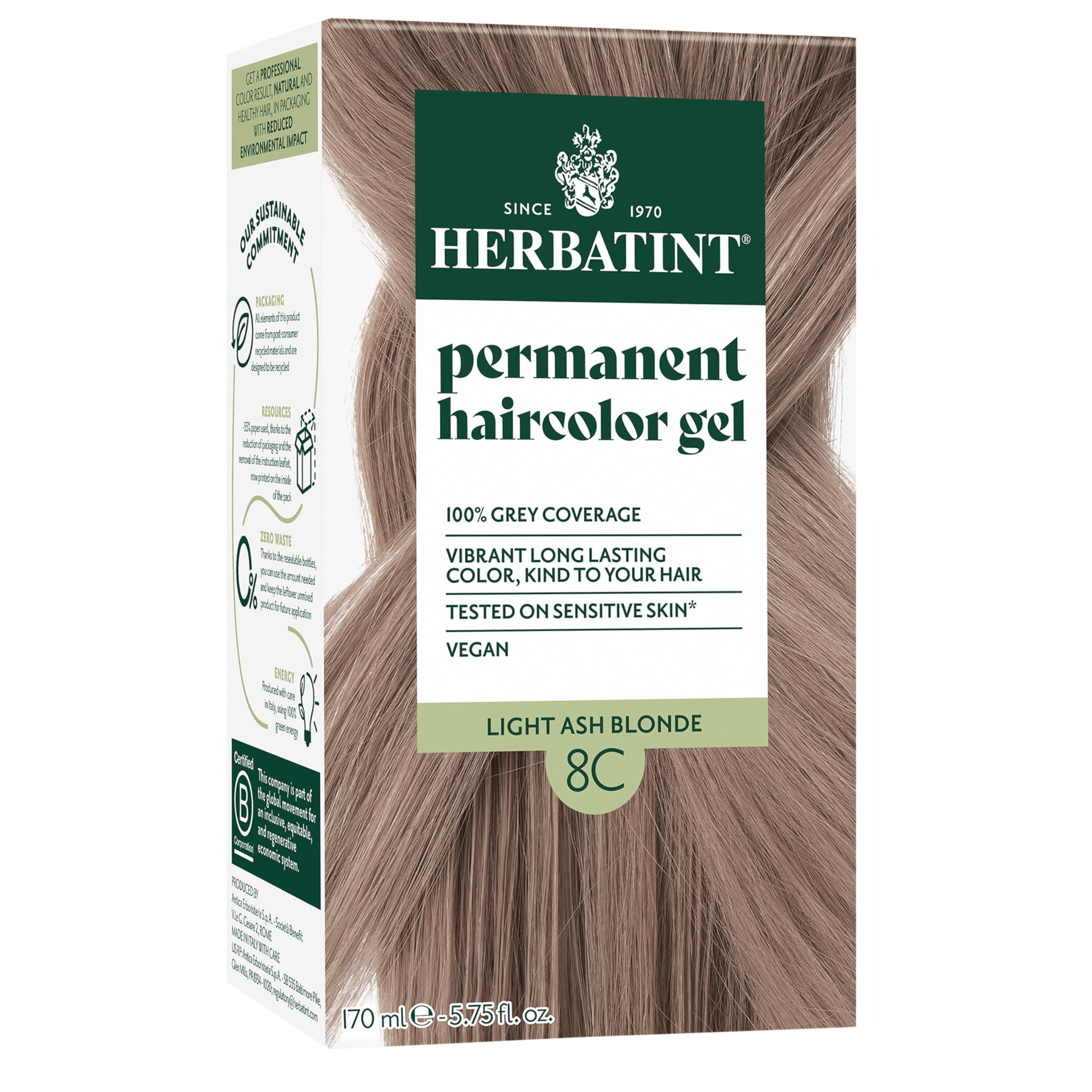 Permanent Herbal Haircolour Gel, 8C, Light Ash Blonde, 4.56 fl oz (135 ml)