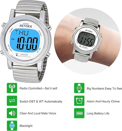 Miniatura 4 de Reloj parlante de cinco sentidos atómico! - Set Itself Senses - Reloj parlante de metal fácil de leer, Plateado, Casual
