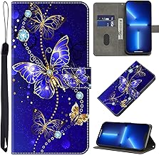 BOLELAW Handyhülle für Samsung Galaxy A21S 5G mit [Magnetverschluss] [Flip-Funktion] [Kartenfächern] Flip Case Leder Schutzhülle Stylische Klapphülle, Diamant Schmetterling
