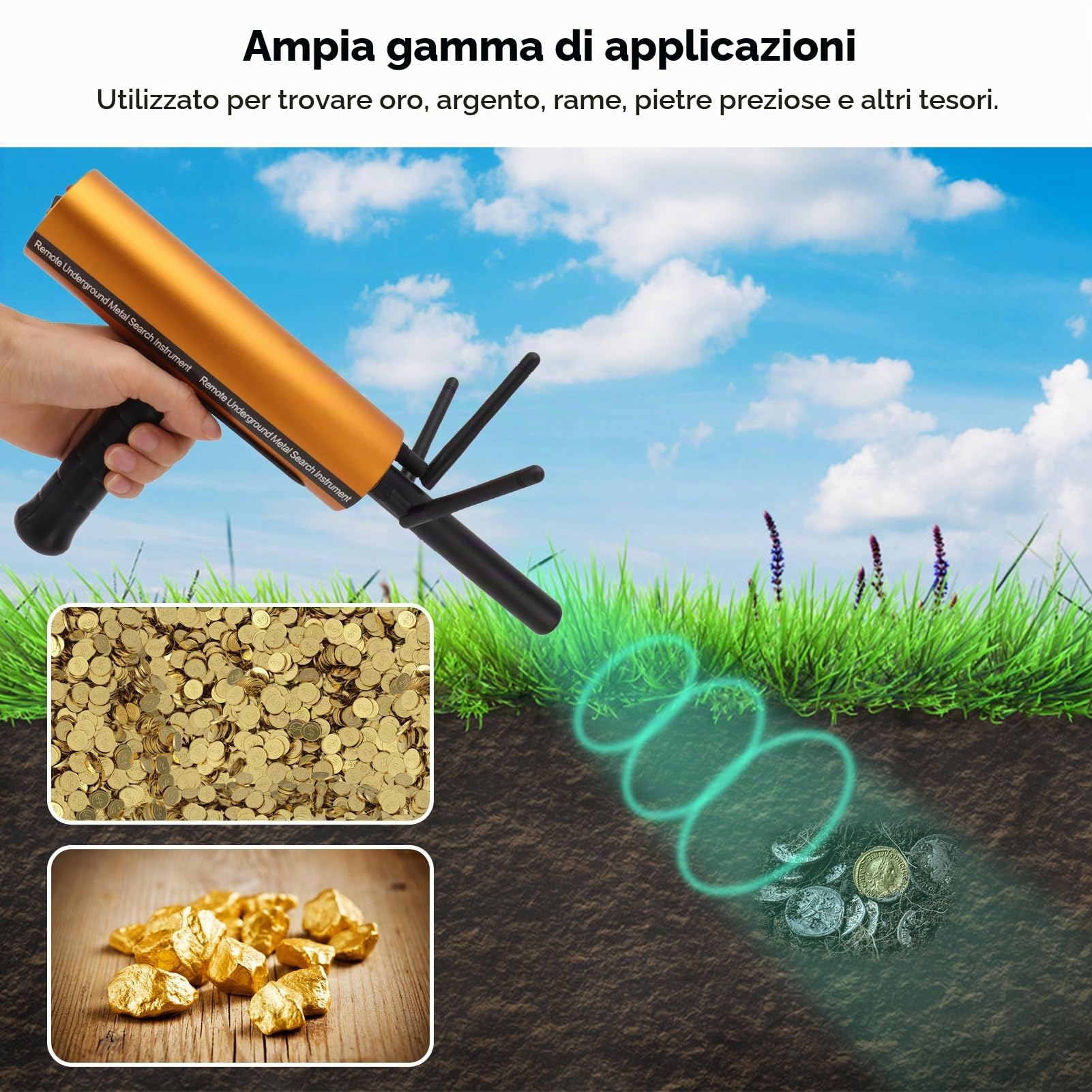 Fockety AKS Metal Detector, Portata 1200 Metri profondità 25M Localizzatore d'oro Ad Alta Precisione Scanner del Tesoro con 3 Antenne, Cercatore di Metalli a Ricerca Remota Ricaricabile