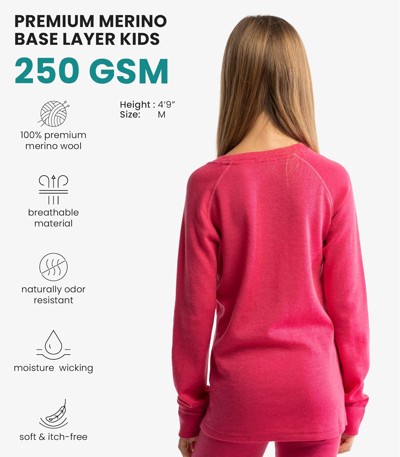 Merino Wool Base Layer Kids - Midweight Long Sleeve Merino Wool Top Kids - Unisex Kid Thermal Underwear - Image 2