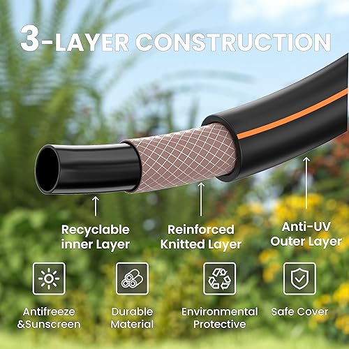 Miniatura 4 de Giraffe Tools Manguera de jardín de 50 pies x 58 pulgadas, manguera híbrida resistente, flexible y ligera con mango giratorio, accesorios macho a
