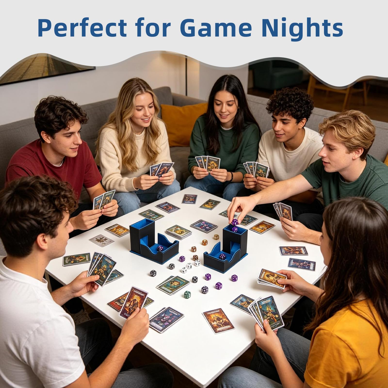 Wieża Kostkowa 3 w 1 i Pudełko na Kostki, Składana Magnetyczna Taca do Kostek, Akcesoria do Gry Planszowej Dungeons & Dragons, Magic The Gathering, Skóra PU, Czarny i Niebieski