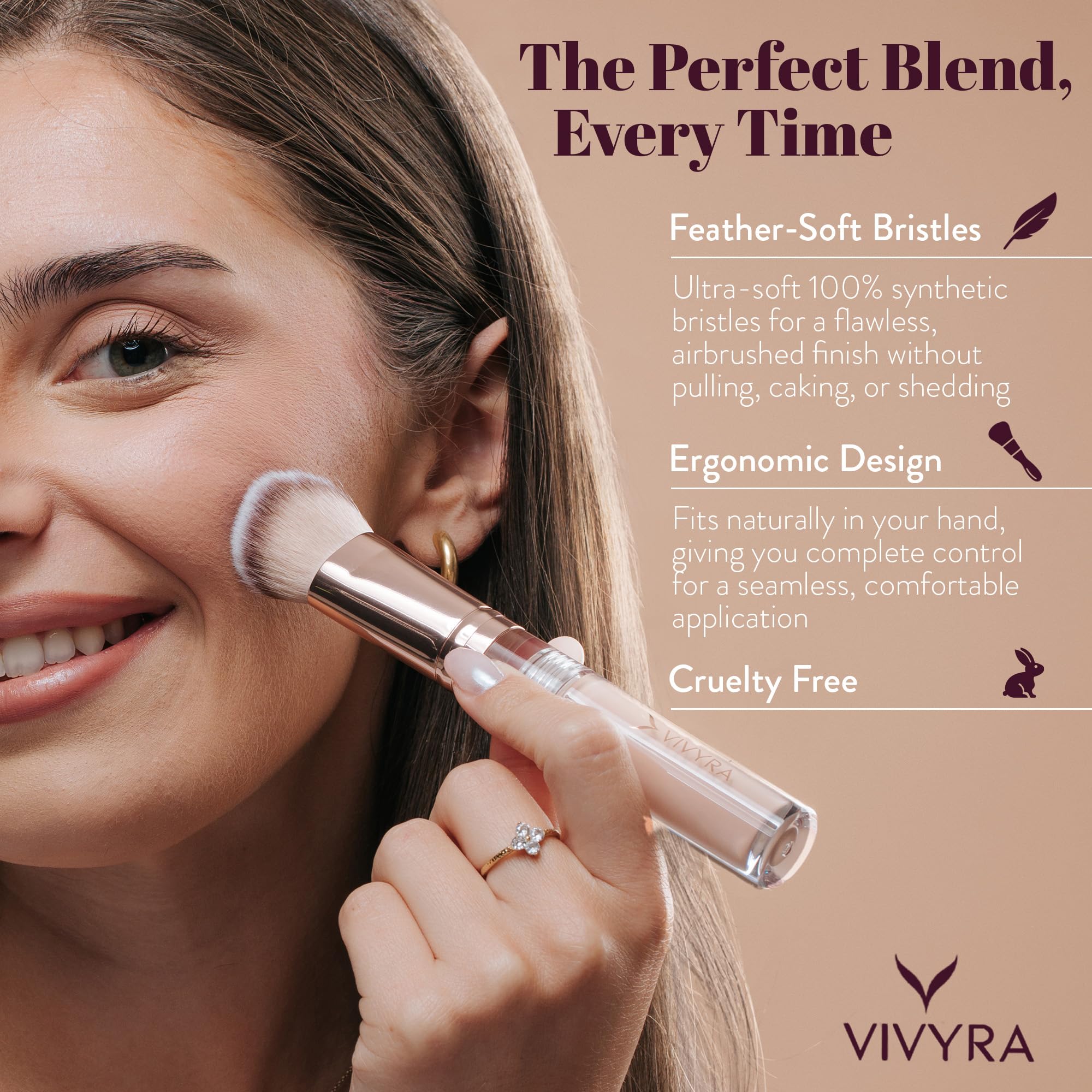 Vivyra Contoured Foundation Brush | Multipurpose Foundation Brush for Liquid & Cream Foundation- with Built-in Container | Contour, Concealer & Blush Makeup brush | Ultimate Travel Makeup Tool - Image 4 thumbnail