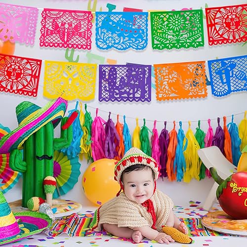 Miniatura 6 de FUTUREPLUSX Cartel de fiesta de papel picado de 18 pies – Decoración del Día de los Muertos, decoración del mes de la herencia hispana, decoración
