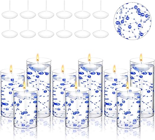 Hoolerry Juego de 9 jarrones cilíndricos de vidrio para centros de mesa, portavelas transparentes de huracán de varios tamaños con velas flotantes,