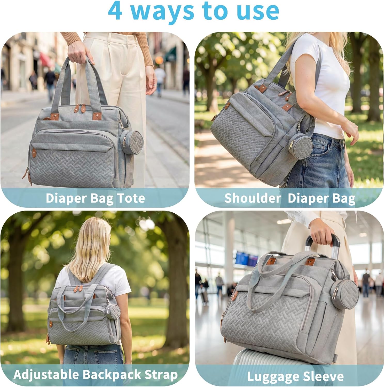 Diaper Bag with Changing Pad - Large Capacity Travel Diaper Bag Tote/Backpack for Mom and Dad