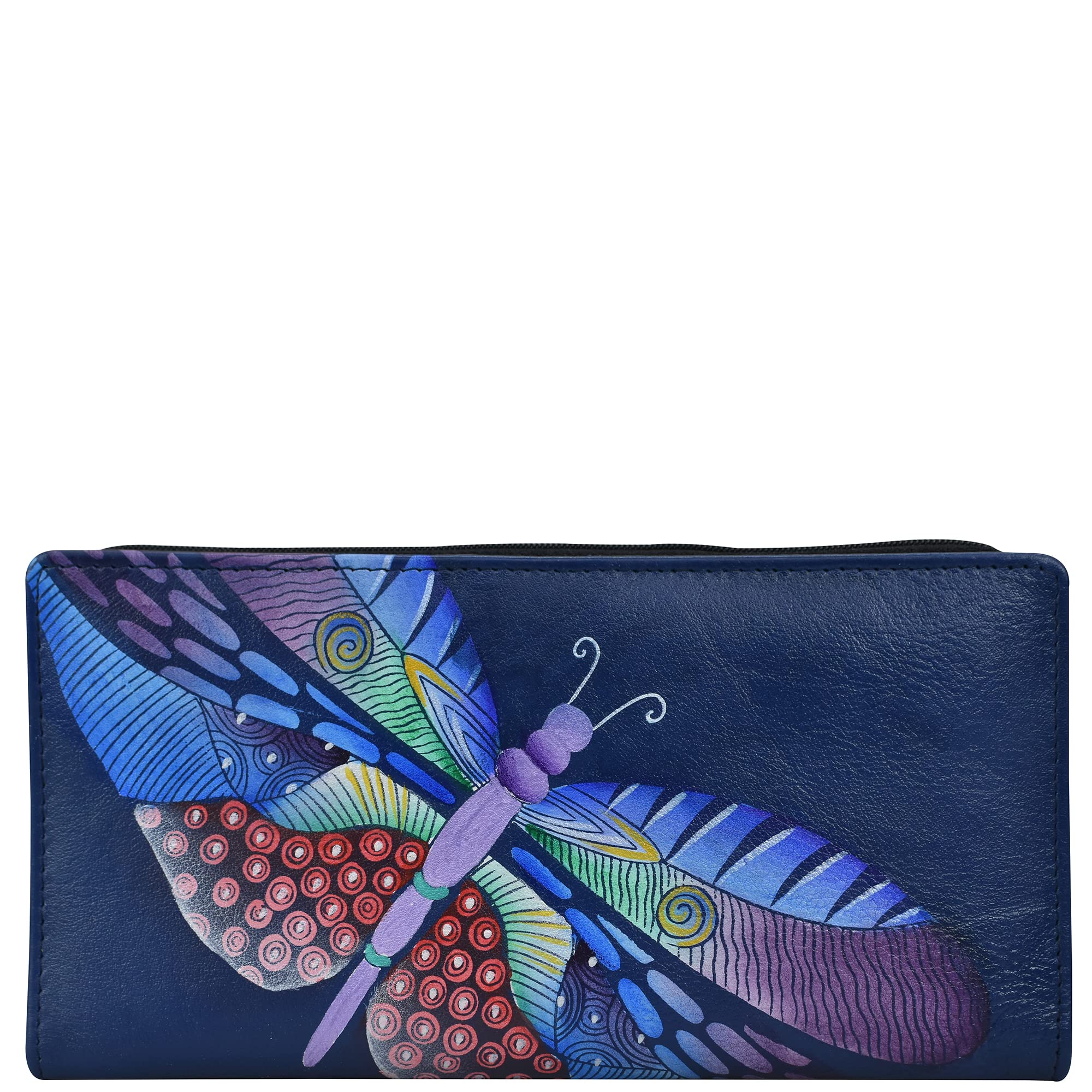 Cartera de cuero pintado a mano para mujer, Libélulas bailarinas azul