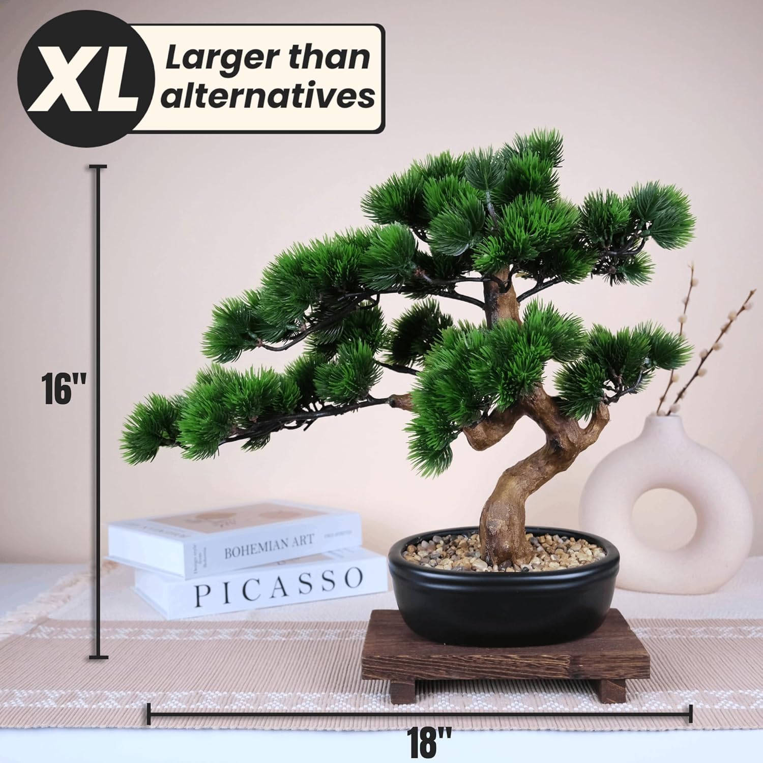 Artificial Bonsai Tree 16" Tall with Realistic Wood and Ceramic Pot, Fake Plants for Home, Bedroom and Office Desk, Japanese Decor - Image 4