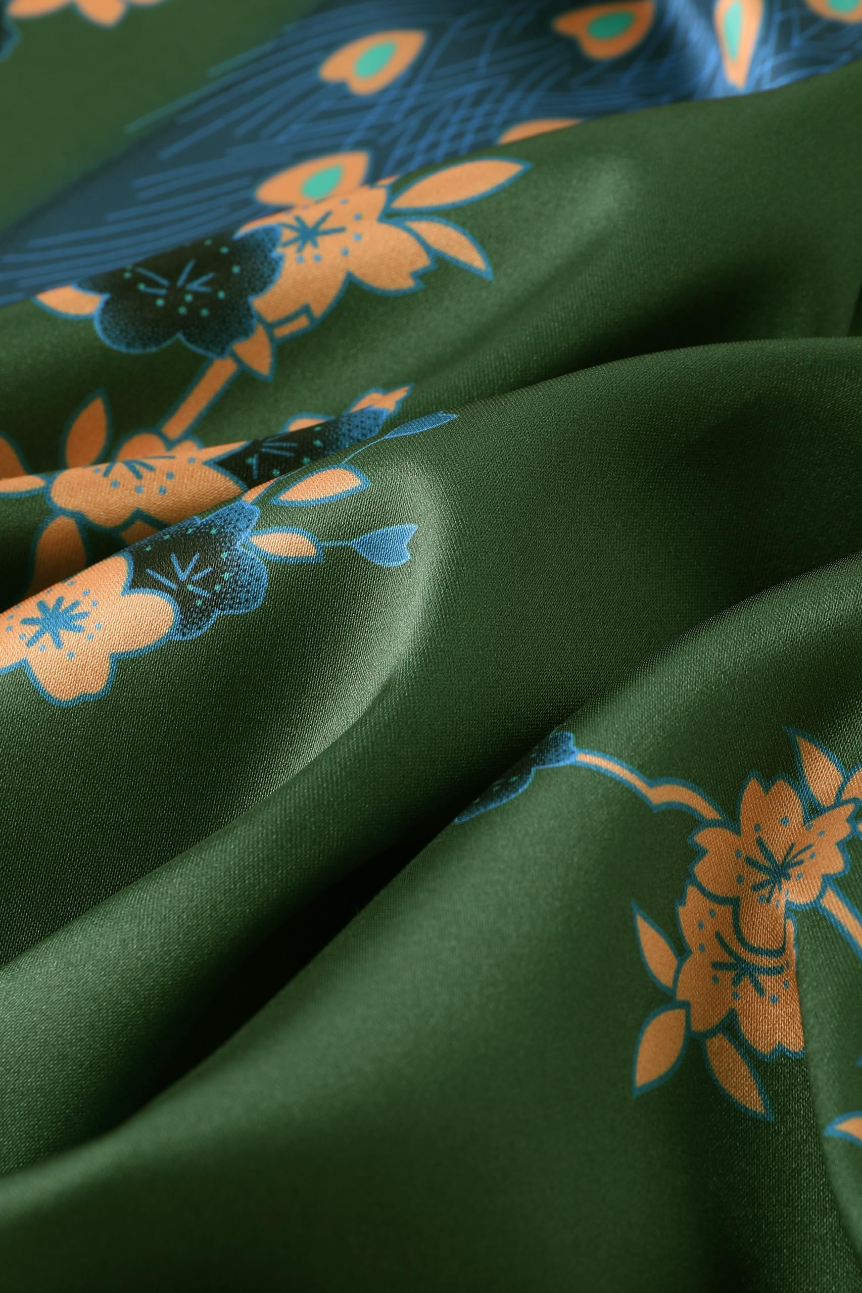ArtiDeco Vestido Kimono Pijama de Seda Novia Kimono de Seda Ropa de Dormir de Satén Estampado Pavo Real