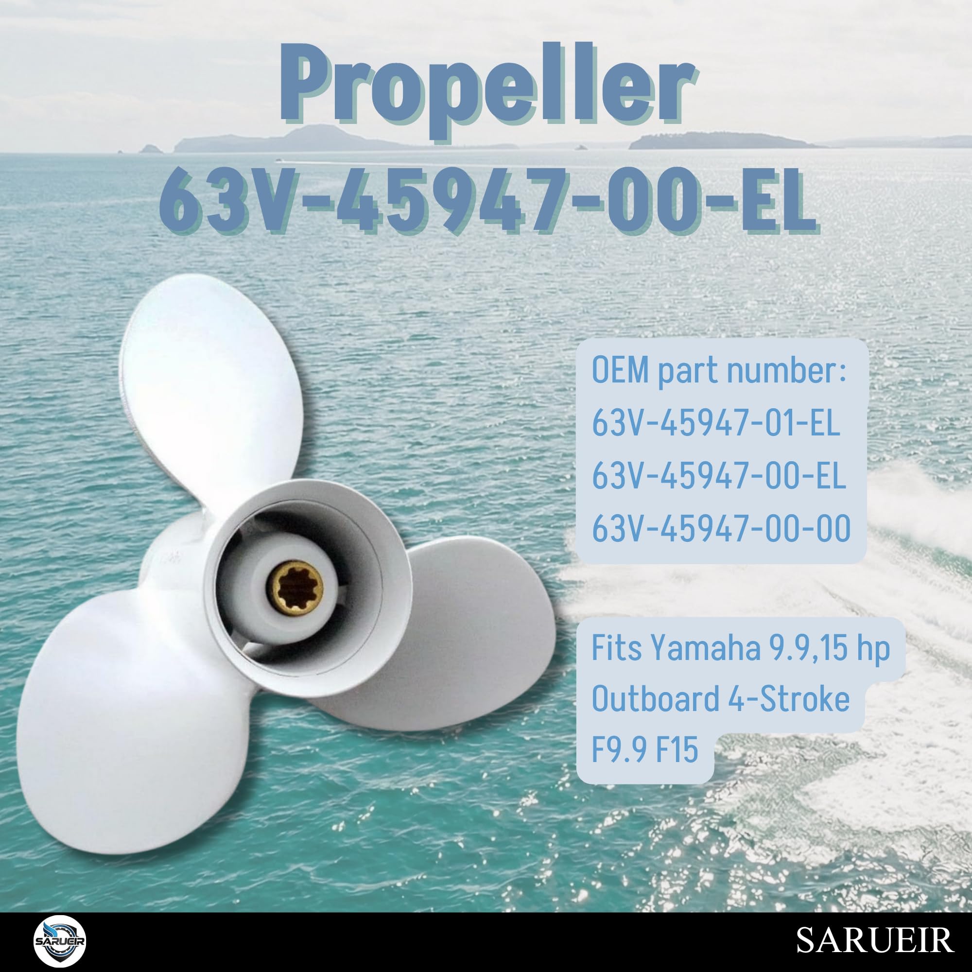 Propeller 9 1/4X8 kompatibel mit Yamaha 9,9,15 PS Außenborder 4-Takt F9.9 F15 63V-45947-00-EL