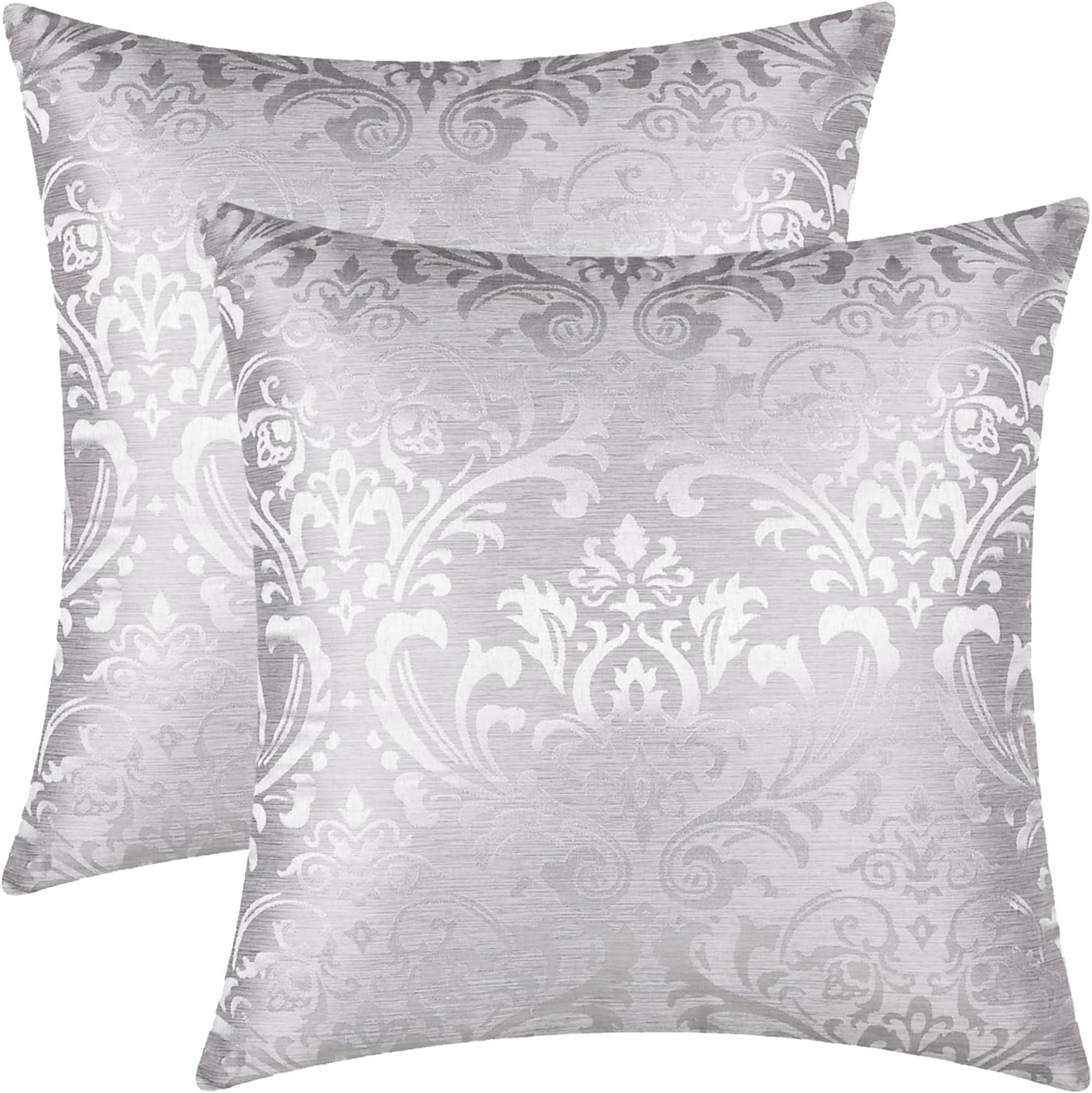 CaliTime Cushion Covers Pack of 2 Throw Pillow Covers Cases for Couch Sofa Home Decoration Vintage Damask Floral Shining & Dull Contrast 45cm x 45cm Silver Gray