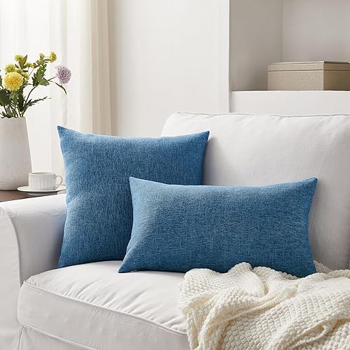 Miniatura 2 de Meekio Juego de 2 fundas de almohada de color azul de 16 x 16 pulgadas, fundas de almohada decorativas de lino con estilo bohemio y campestre para