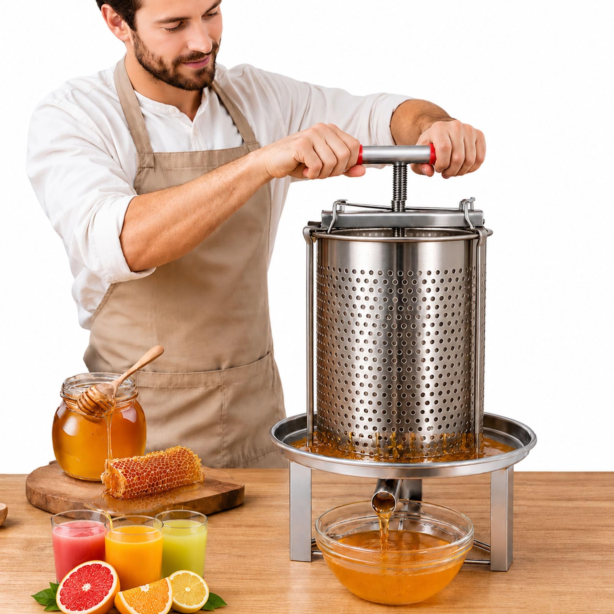 Pressa Manuale per Miele 3.17 Gal, Pressa per Cera d'Api in Acciaio Inox con Filtro a Maglia, Strumento di Estrazione Apistico per Miele in Favelli, Succhi e Vino