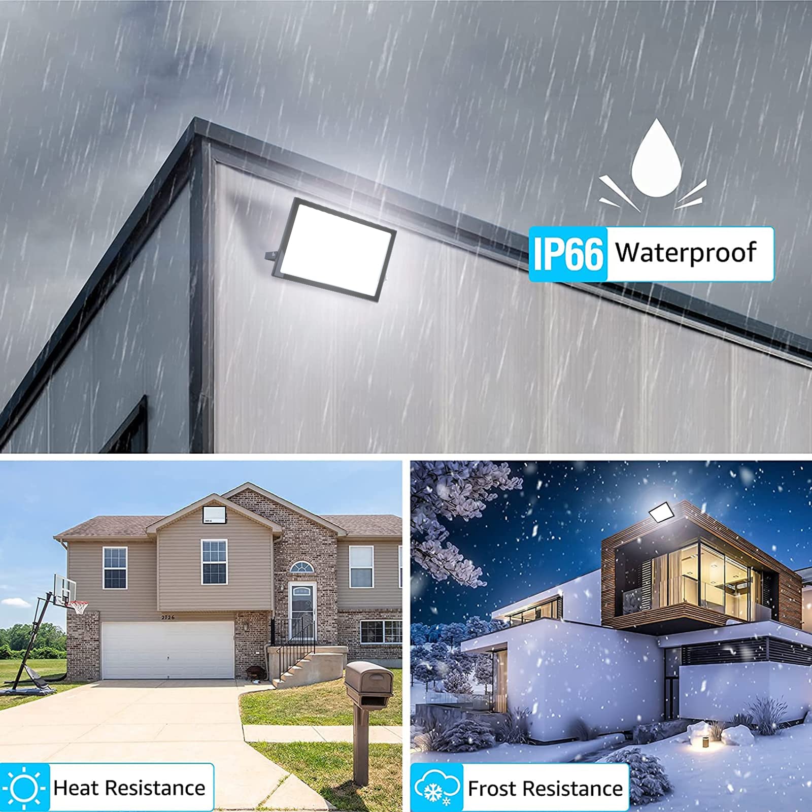 Luz de inundación LED de 300 W, blanco frío 6000 K, IP66 impermeable súper brillante luz de trabajo, 110 V, reflector al aire libre para patio, jardín, garaje, césped, cancha 5