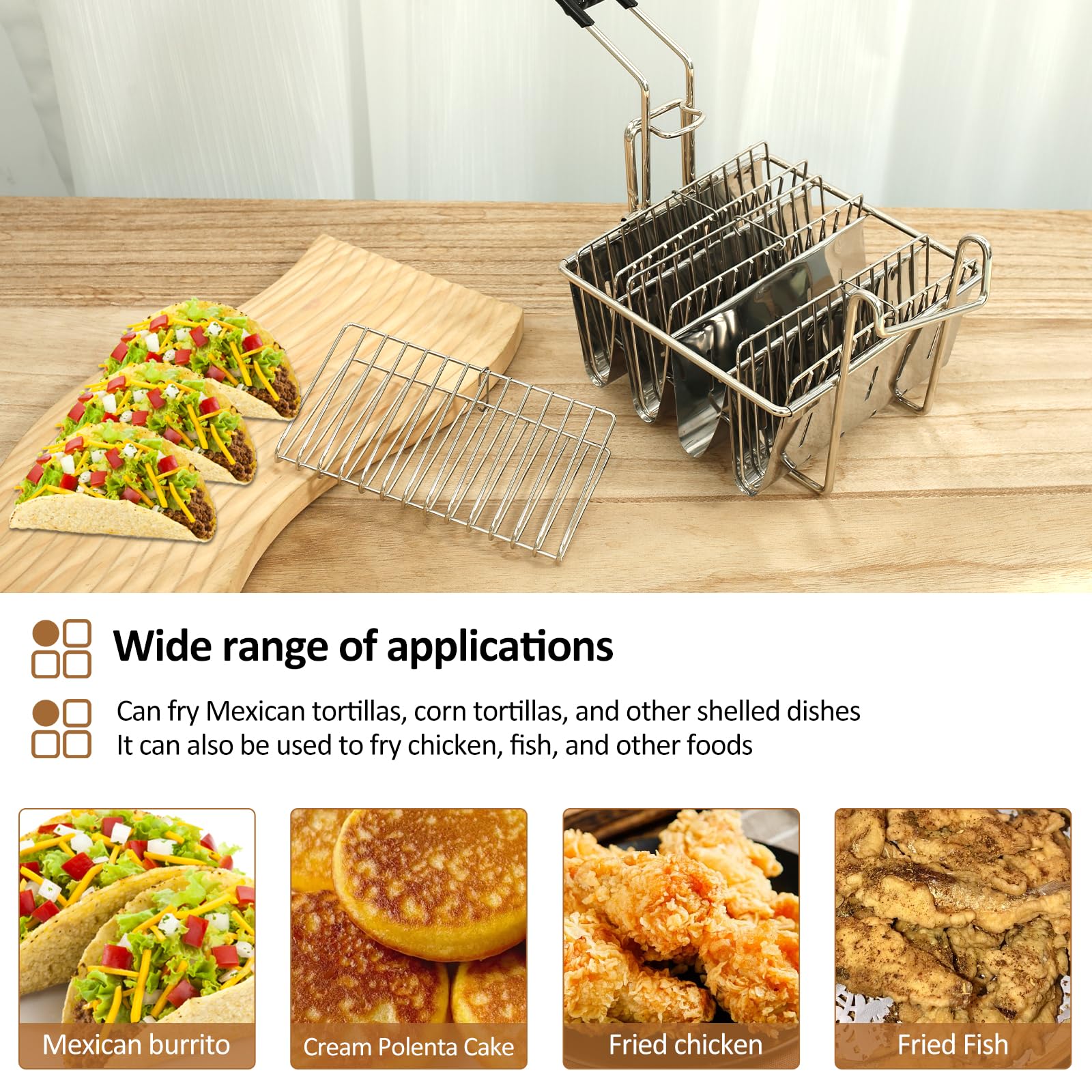 ZJRDYYK Taco Basket for Deep Fryer, Taco Fryer Basket, Holds 4 Taco Shell Fry Basket with Detachable Handle