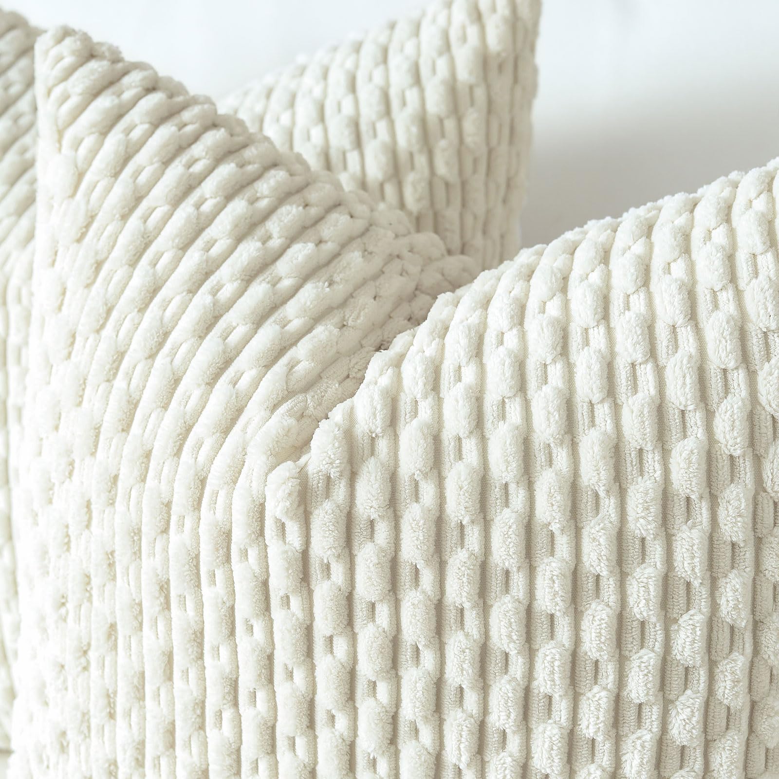 Sungeek Set of 2 Cream White Soft Corduroy Decorative Cushion Covers Boho Striped Throw Pillow Covers for Sofa Couch Living Room Patio Farmhouse Home Decor Pillowcases 40x40cm - Image 3