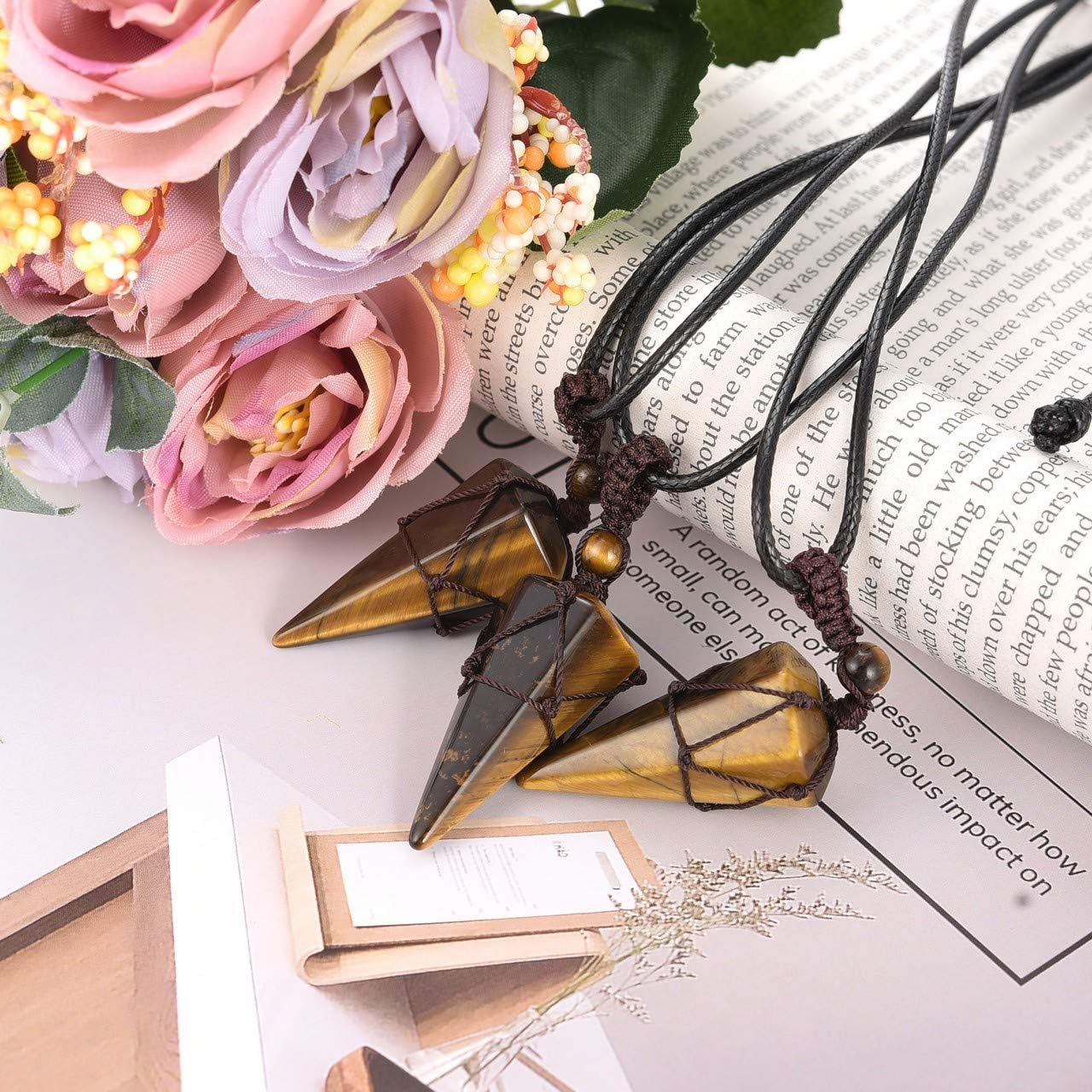 Top Plaza Mens Necklace 6 Facet Healing Crystal Stone Pendant Necklaces for Men Adjustable Natural Gemstone Pointed Necklace Energy Quartz Protect Jewelry for Women Men - Image 4