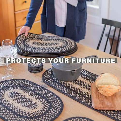 Miniatura 3 de Homespice Manchester - Juego de caminos de mesa de comedor de 2-8 x 28 pulgadas, rectangular, negro y tostado, trenzado a mano con yute, colores