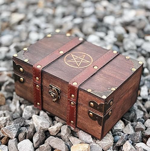 Miniatura 2 de Pentacle - Caja de almacenamiento de madera grabada con forro de terciopelo, altar celta y cofre de recuerdo para cristales, tarot y suministros de